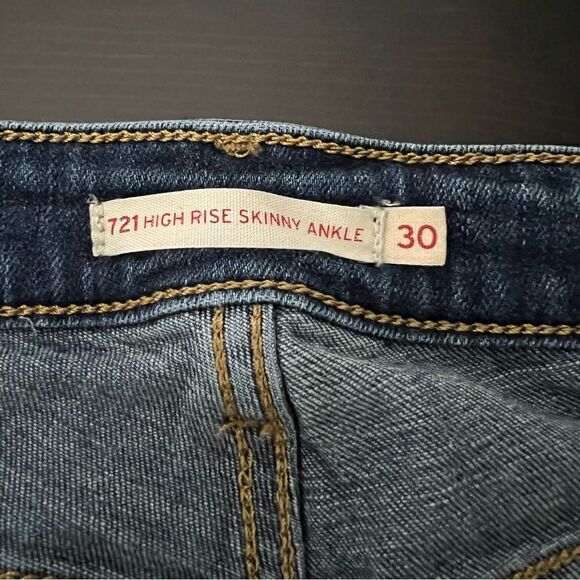 Levis 721 High Rise Skinny Ankle Jeans Womens Sz 30 Blue Stretch Cotton Denim - Picture 9 of 14